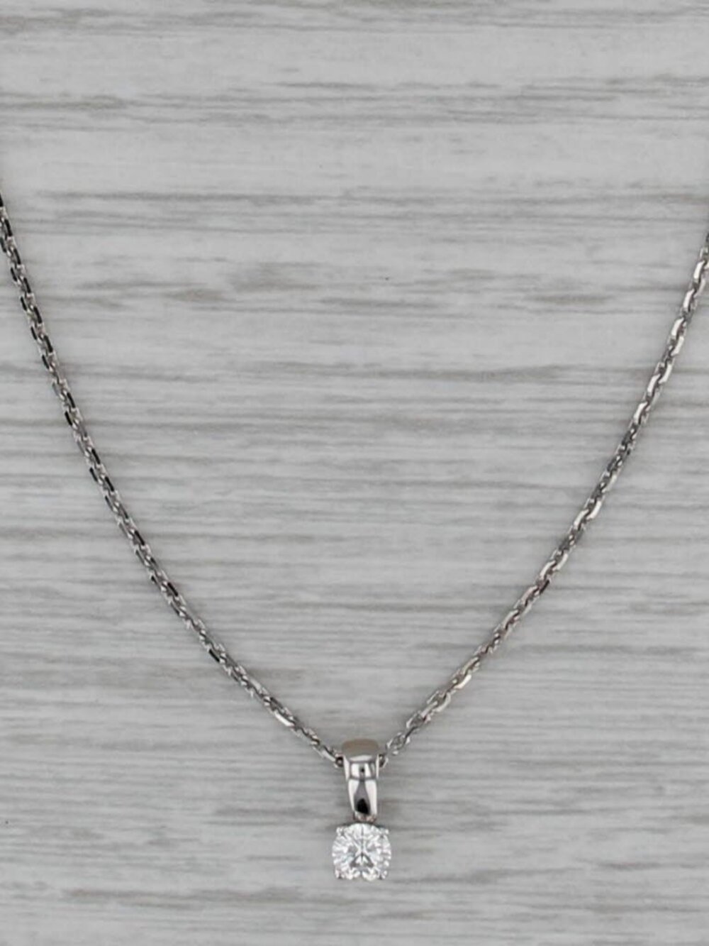 0.21ct Small IGI Diamond Solitaire Pendant Necklace 18k White Gold 16.5"